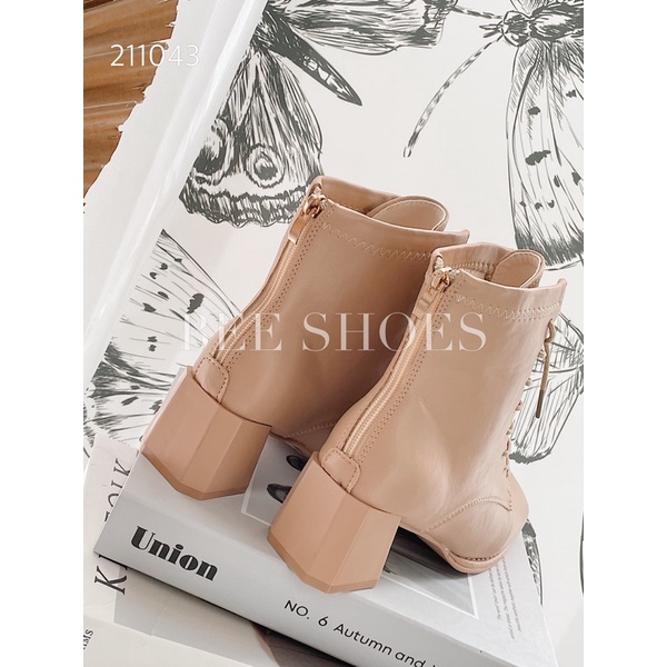 BEESHOES - BOOT NỮ BUỘC DÂY DA MỀM MŨI VUÔNG - BOOT NỮ ĐẾ TRỤ CAO 5CM CÓ SẴN MÀU ĐEN - KEM 211043