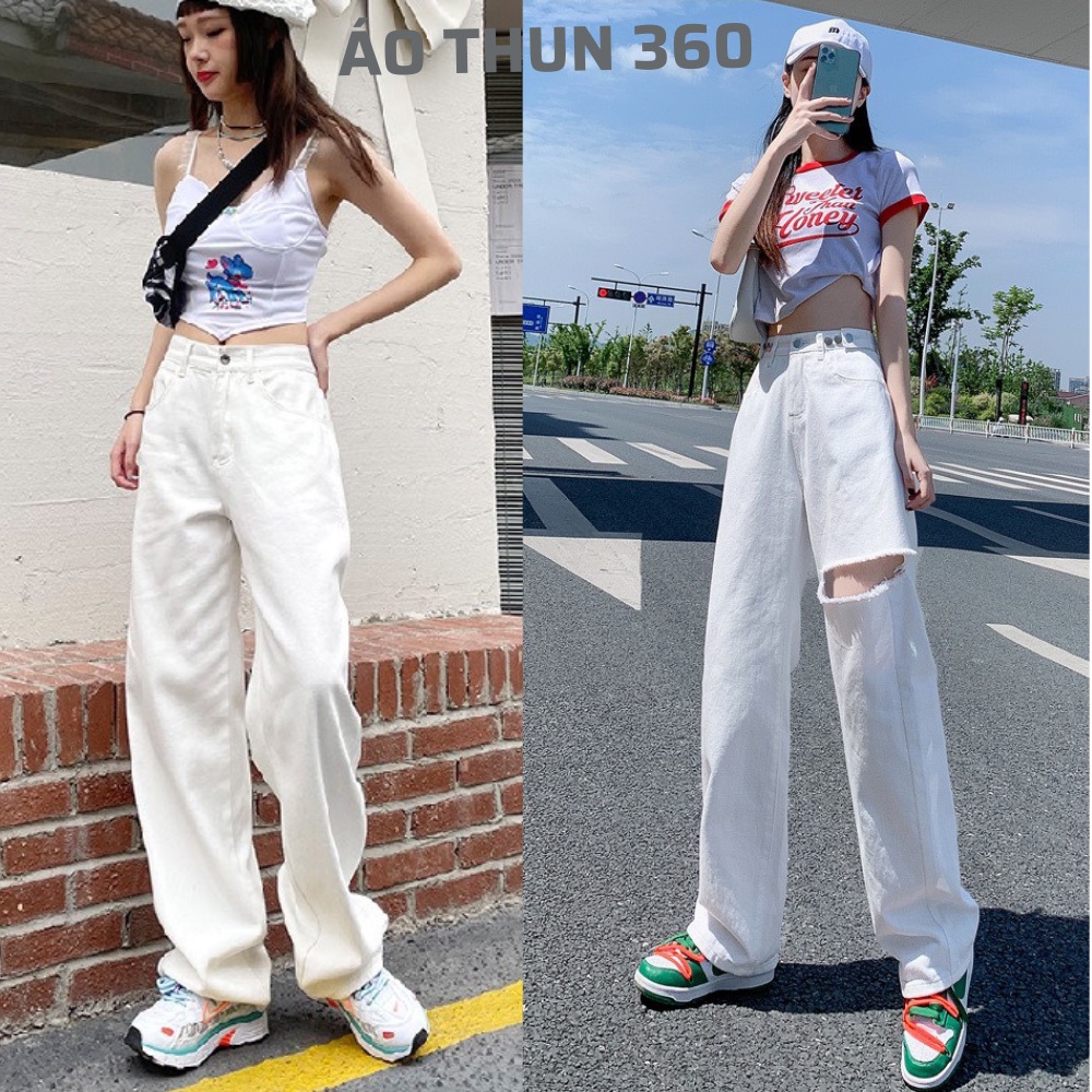 Quần Jean Nữ Xuông Ống Rộng Hai Màu Trắng Đen Basic phong cách Ulzzang che khuyết điểm cực tôn dáng