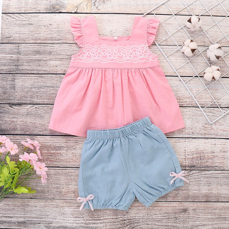 Set Đồ Mùa Hè 2 Món Gồm Áo Tay Cộc + Váy Kẻ Sọc Caro Đáng Yêu Cho Bé Gái 1-6 Tuổi