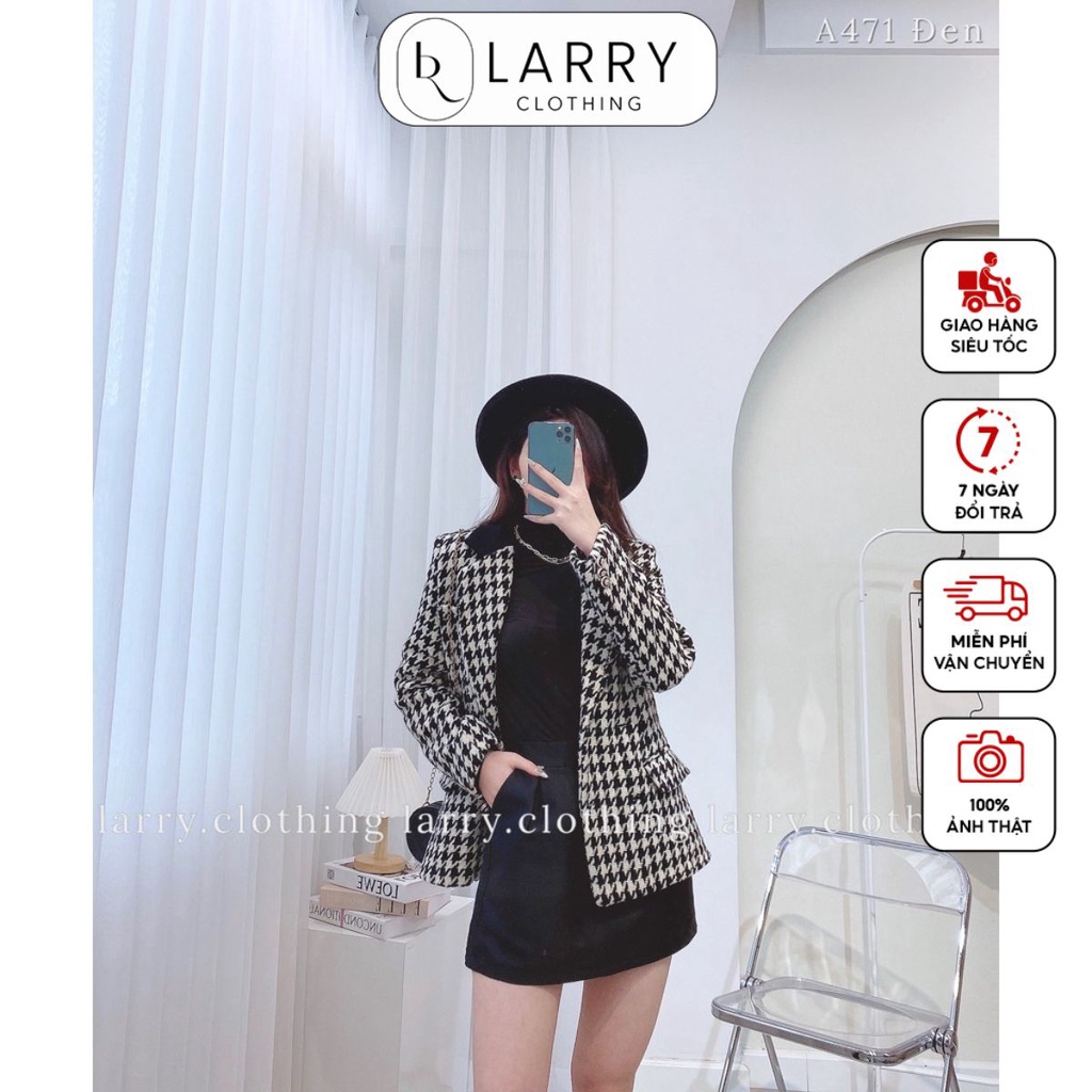 Áo khoác dạ kẻ đen trắng, chất dày dặn form siêu sang chảnh thời trang thiết kế Larry Clothing A471