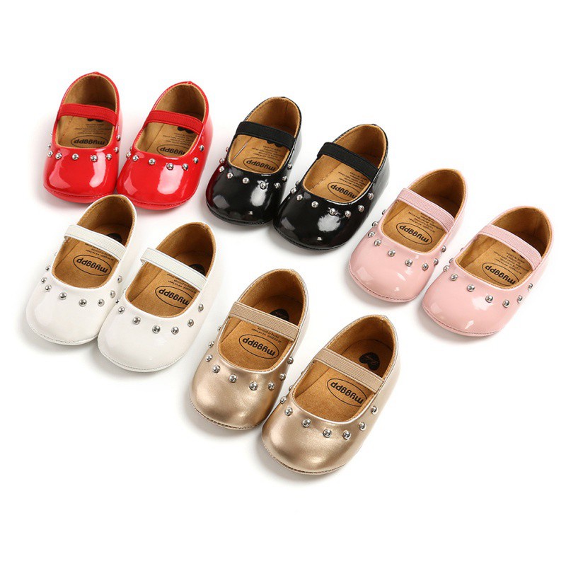 ▼❧Giày búp bê đế mềm chống trượt đính đinh tán dành cho bé gái