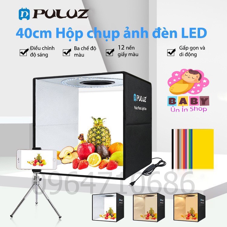 HỘP CHỤP ẢNH SẢN PHẨM PULUZ SZ 40*40 MÀU ĐEN CÓ ĐÈN LED- BẢO HÀNH 3 THÁNG