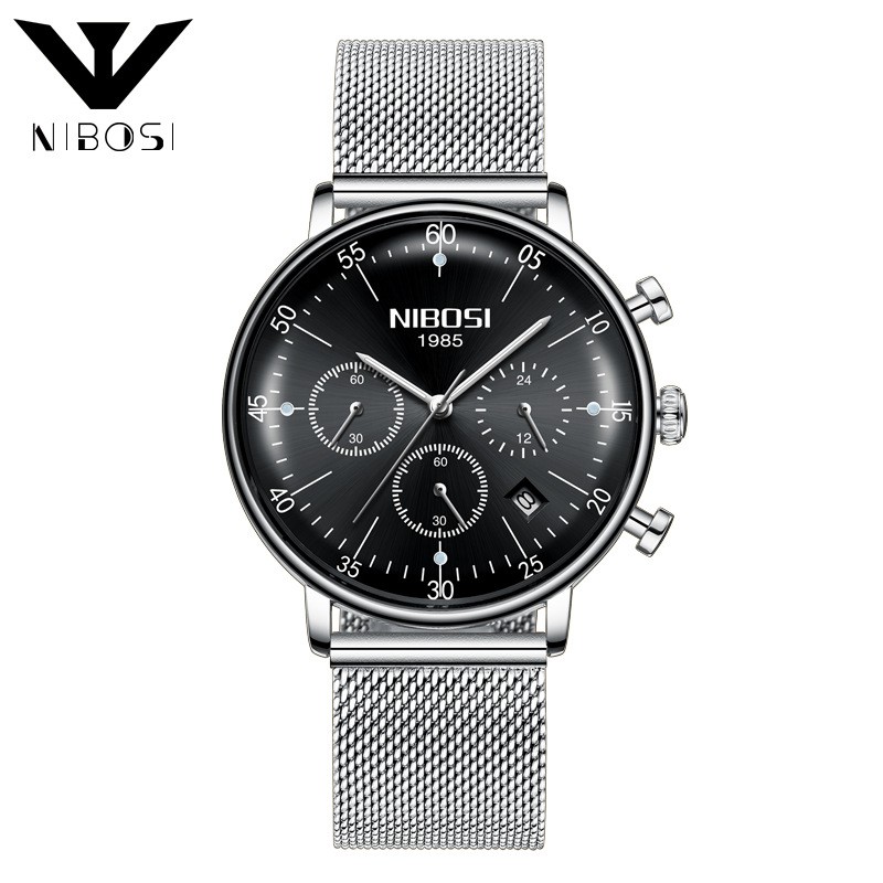 Đồng hồ nam Nibosi 2331 dây lưới nam tính mạnh mẽ