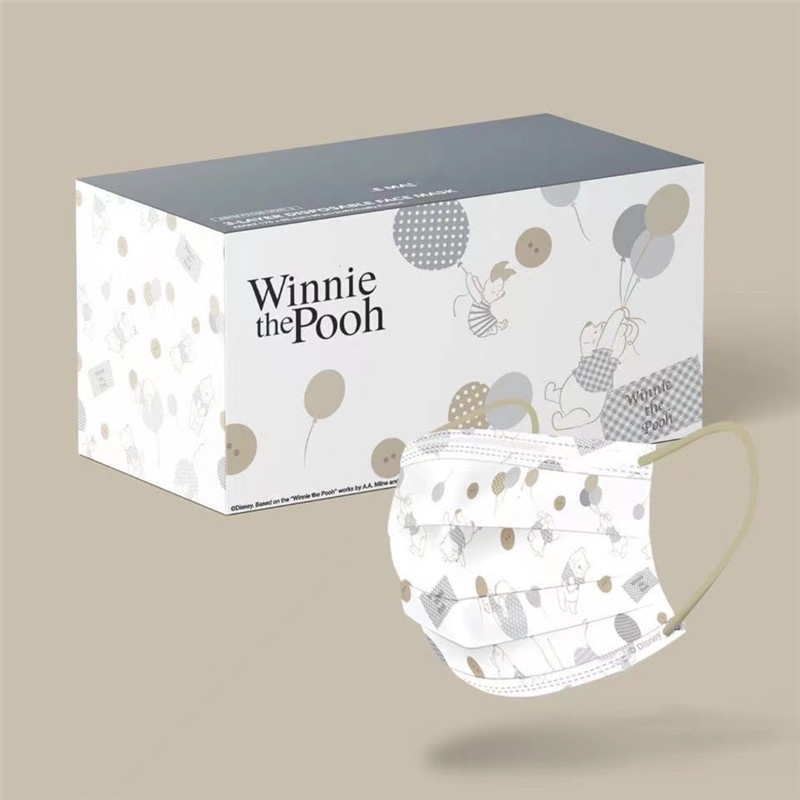 Set 20/50 Khẩu Trang 3 Lớp Vải Không Dệt Thoáng Khí Họa Tiết Gấu Pooh Hoạt Hình Đáng Yêu Dùng Một Lần Cho Người Lớn