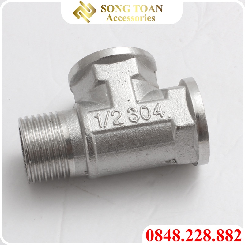 Tê Chia Nước, Tê Cầu Inox Đai Liền Ba Đầu Ren 21 Lắp Dây Cấp Nước Nhà Tắm
