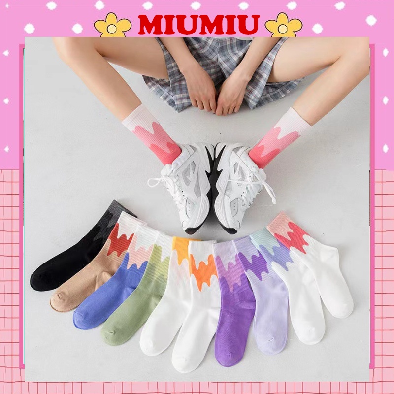 Vớ cổ cao nam nữ vải cotton co giãn hoạ tiết màu Ulzzang phong cách Hàn Quốc M44
