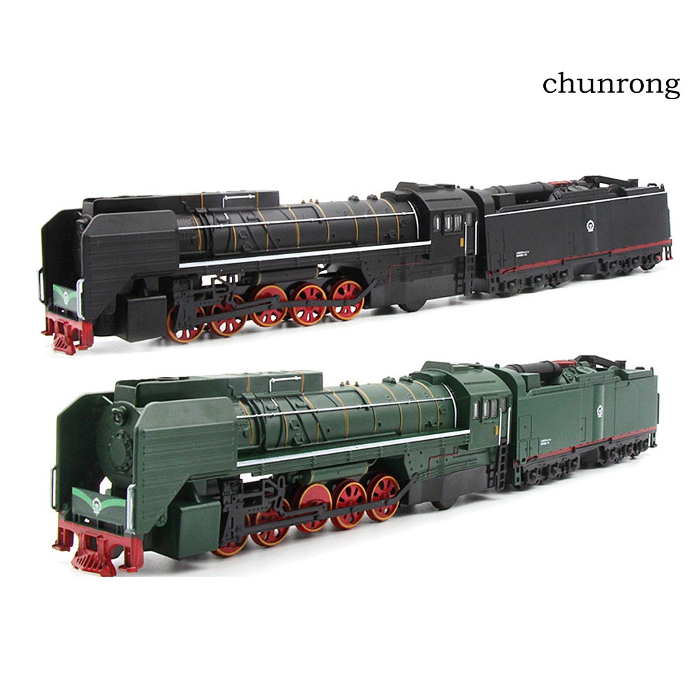 CR+2Pcs 1/87 Retro Steam Train Locomotive Carriage Pull Back Music LED Kids Toy