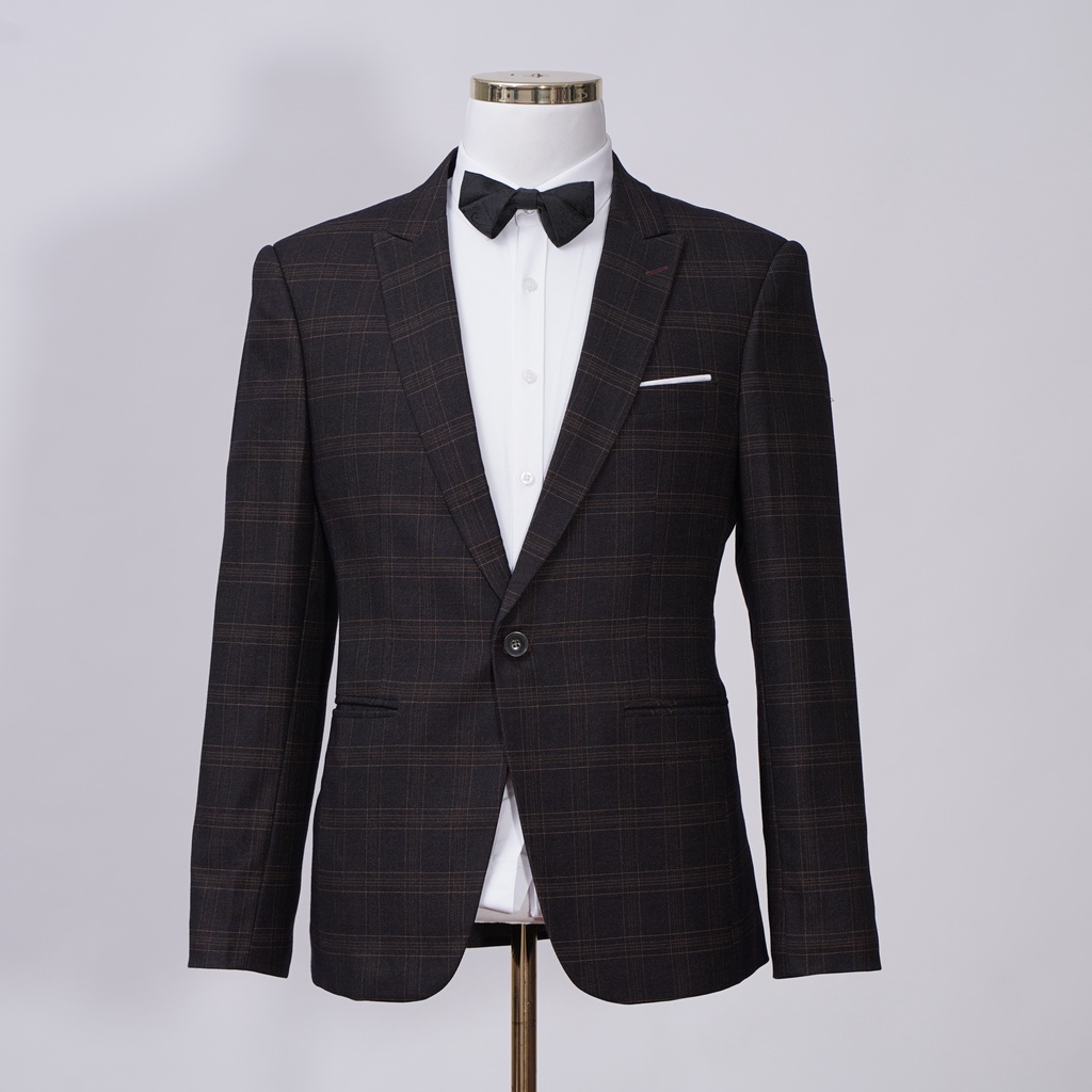 Bộ vest nam caro nâu cam, suits sartorial, 1 khuy 2 túi The Suits House