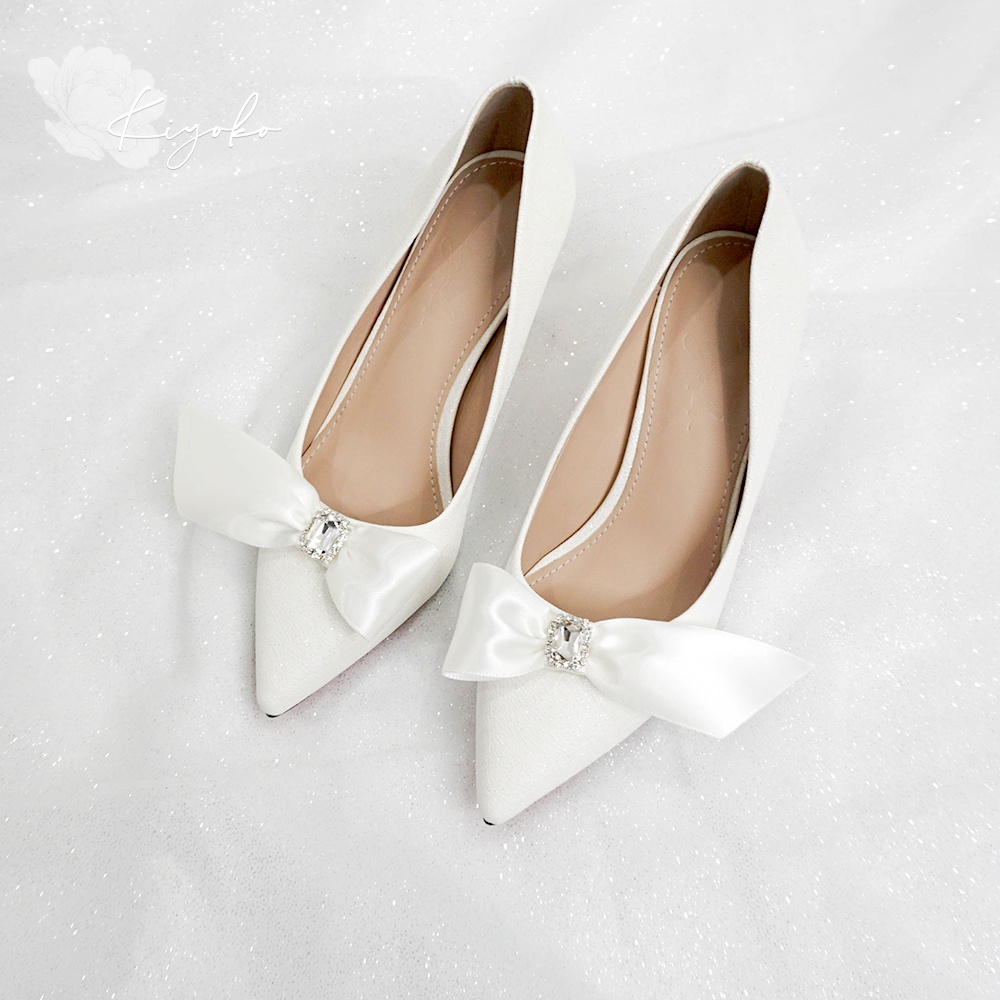 Giày cưới Kiyoko đính nơ satin cách điệu cao 7cm