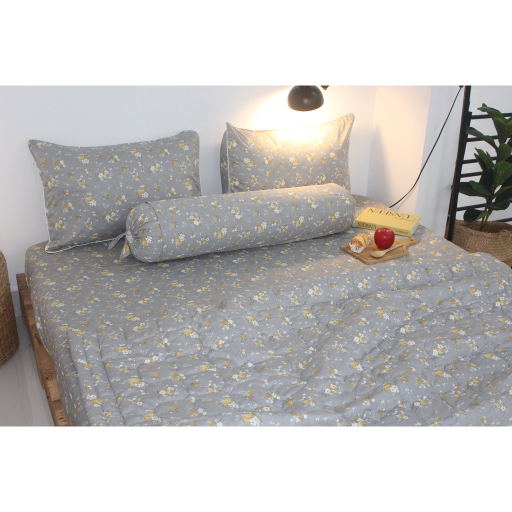 Bộ drap gối KHA LY - cotton thiên nhiên - Nhí Xám Tro - VN302