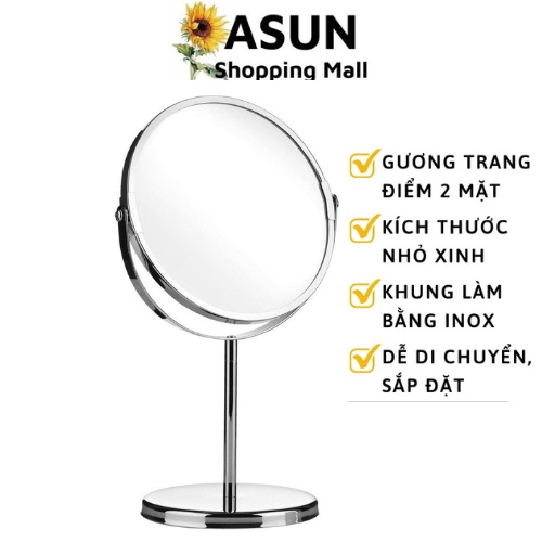 Gương Trang Điểm Inox Để Bàn Phóng Đại 2 Mặt Gương Cao Cấp VC