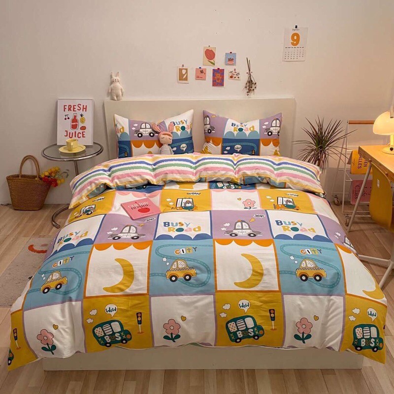 Bộ Chăn Ga Gối Cotton Living - 100% Cotton Hoạ Tiết Con Vật Ngộ Nghĩnh Cho Bé