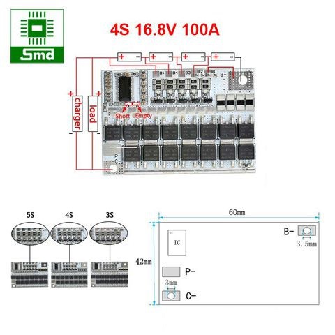 Mạch BMS bảo vệ và cân bằng pin Lithium 4S 16.8V 100A, 3S 12.6V 20A 18650 li ion