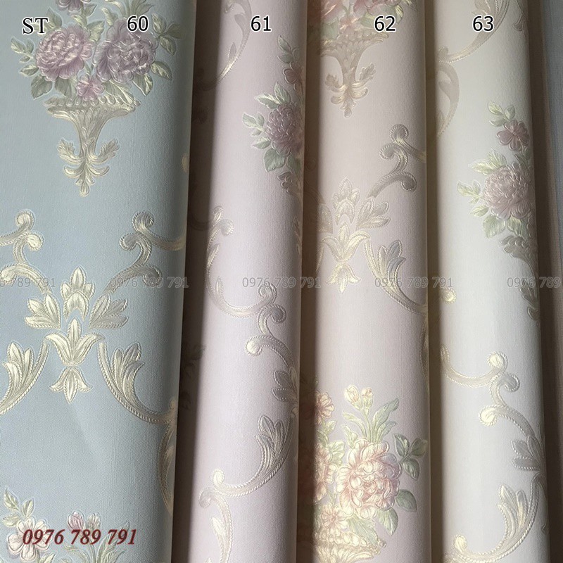 Giấy Dán Tường Hoa Hồng Tần Cổ Điển 3D ST Cho Phòng Khách Phòng Ngủ Lụa Không Keo Khổ 53cm Nhiều Màu Lựa Chọn