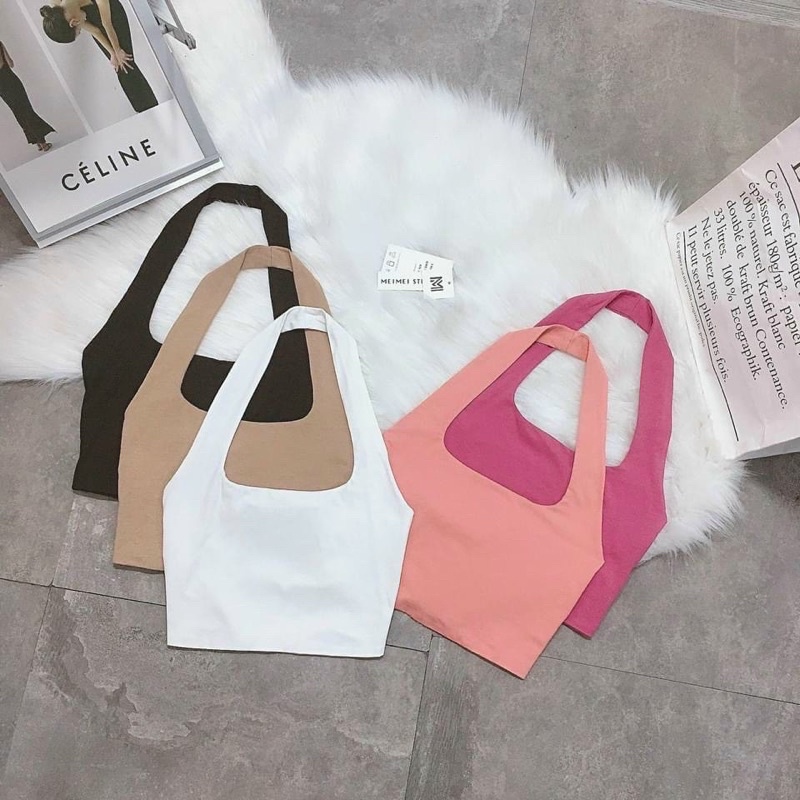 Áo kiểu crop yếm sexy thun porip hình thật | BigBuy360 - bigbuy360.vn