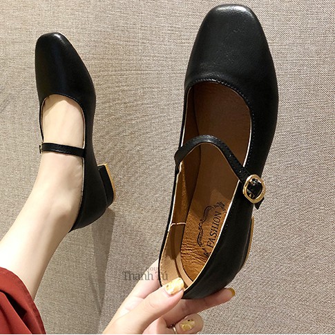 Giày Đế Bệt Nữ Mary Jane Quai Ngang Da Mềm - GD004