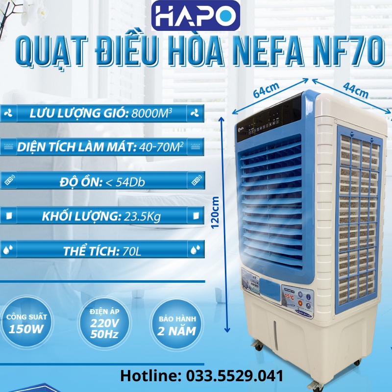 Quạt Điều Hòa NEFA NF70 , Quạt Hơi Nước Phun Sương Tạo Ẩm Tự Động Chính Hãng Bảo Hành 2 Năm