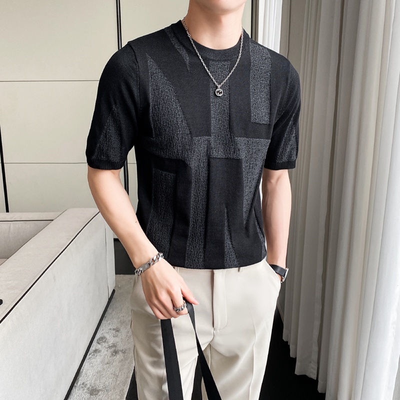 Áo Thun Dệt Kim Tay Ngắn Dáng Ôm Thời Trang Đường Phố Trẻ Trung Dành Cho Nam 2022