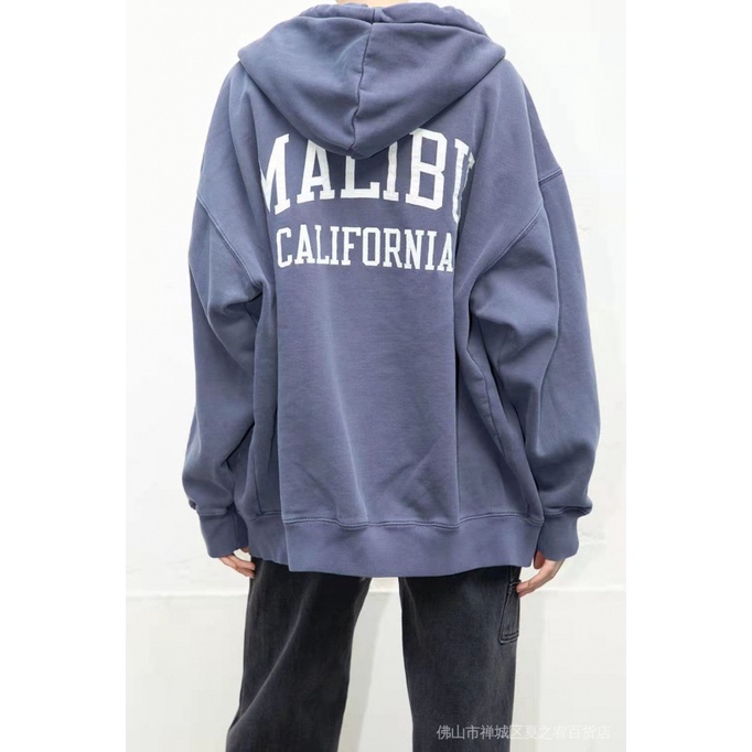 Brandy Melville bm Áo Khoác Có Mũ Và Khóa Kéo Màu Xanh Dương Phong Cách Mới Mùa Xuân
