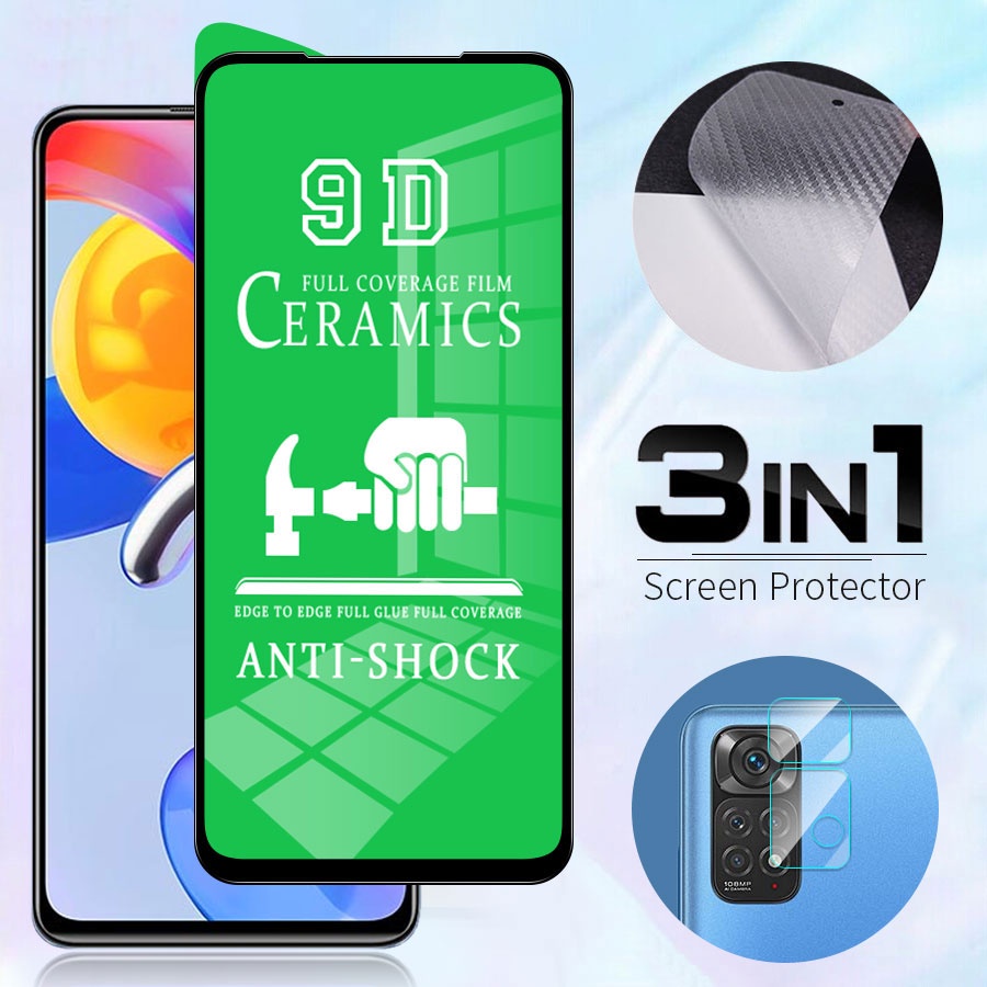 3trong1  kính cường lực dẻo Full màn +Miếng dán điện thoại PPF mặt sau +Bảo Vệ Camera Cho Samsung Galaxy A01 A31 A51 A71 A21s M51 M31 S20 FE Note 10 Lite A12 A02s A72 A52 A32 A10 A30 A50 A70 Phim bảo vệ màn hình bằng sợi Carbon A10S A20S A50S A11 M11 A42