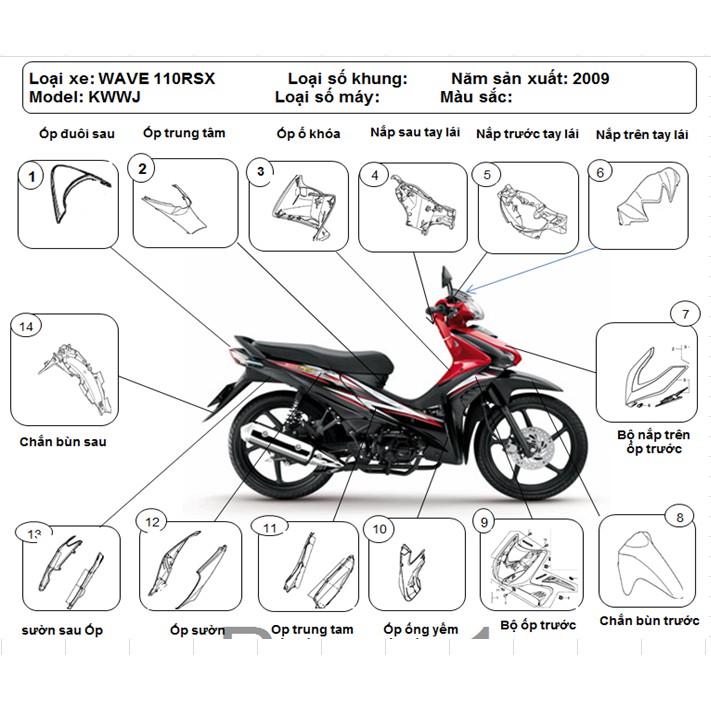 BỘ NHỰA WAVE RSX 110cc - 2009