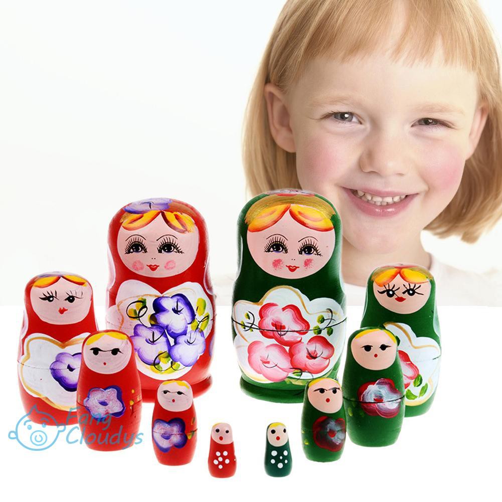 Set 5 búp bê Matryoshka bằng gỗ vẽ bằng tay của Nga