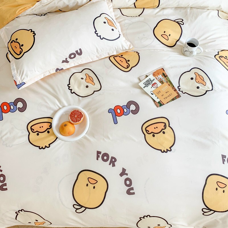 Bộ Drap &amp; Chăn Phao Cotton Poly Vịt Con