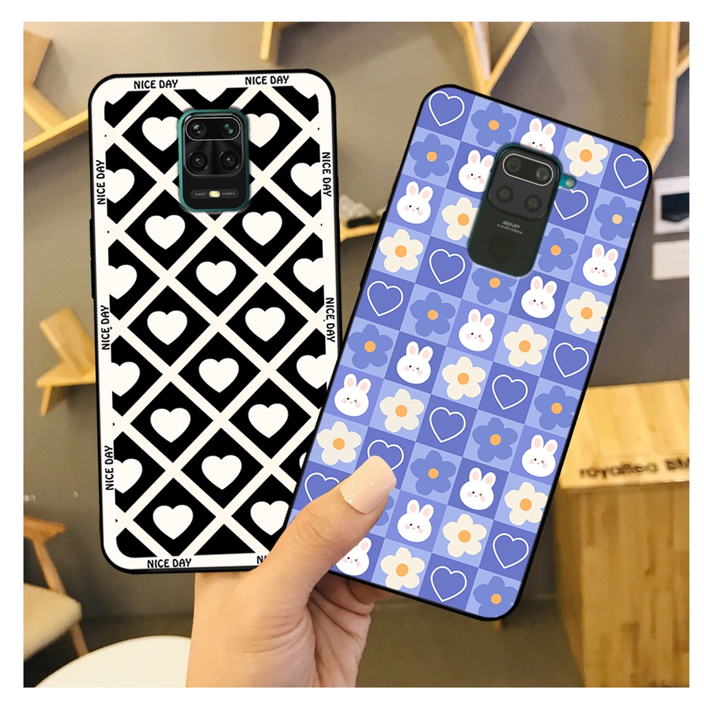 Ốp lưng Xiaomi Redmi Note 9 / Note 9s / Note 9 Pro in hoạ tiết caro trái tim đen trắng, gấu bear cute đáng yêu