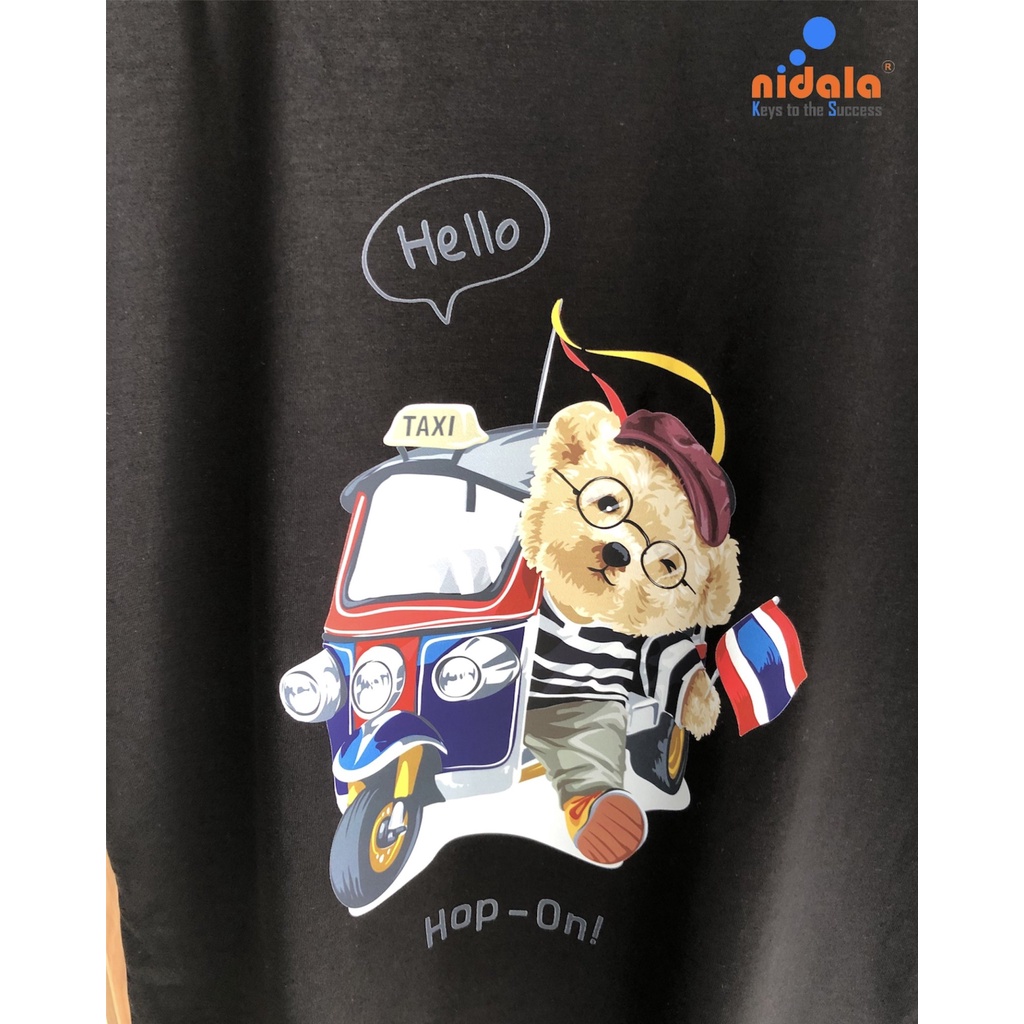 Áo thun cổ tròn 100% cotton cao cấp nam nữ Nidala in gấu trẻ trung thấm hút cực tốt, mềm mịn không phai màu