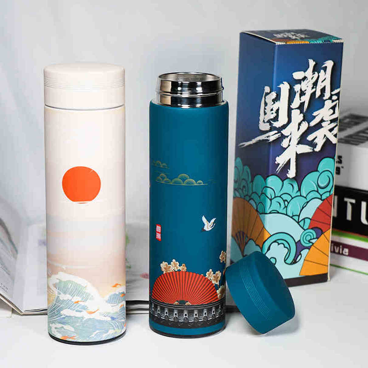 Phích nước 500ml Chinese Style 304 Stainless Steel Vacuum Flask Water Bottle with Filter Thermos Coffee Mug Thermocup Smart temperature display bbns