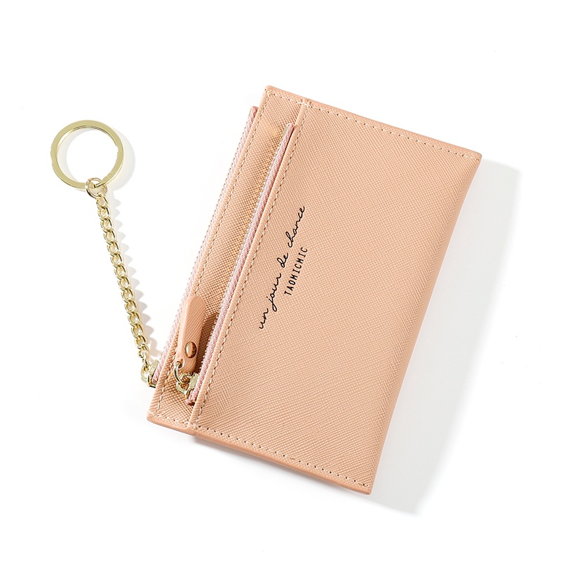 Ví đựng thẻ mini PIERRE LOUES có dây kéo và móc khóa dành cho nữ