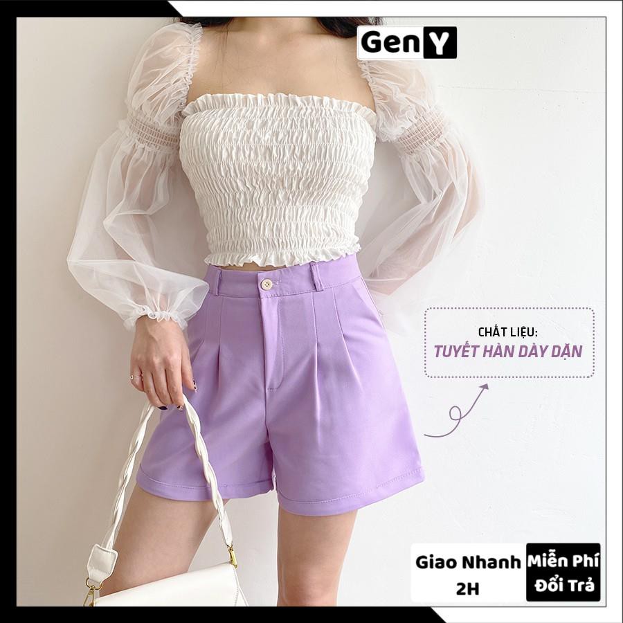 Quần Short Nữ Ống Rộng GenY Có Chun Sau Lưng, Quần Đùi Nữ Chất Vải Tuyết Mưa Co Giản Tốt Mặc Siêu Mát và Thoải Mái | BigBuy360 - bigbuy360.vn