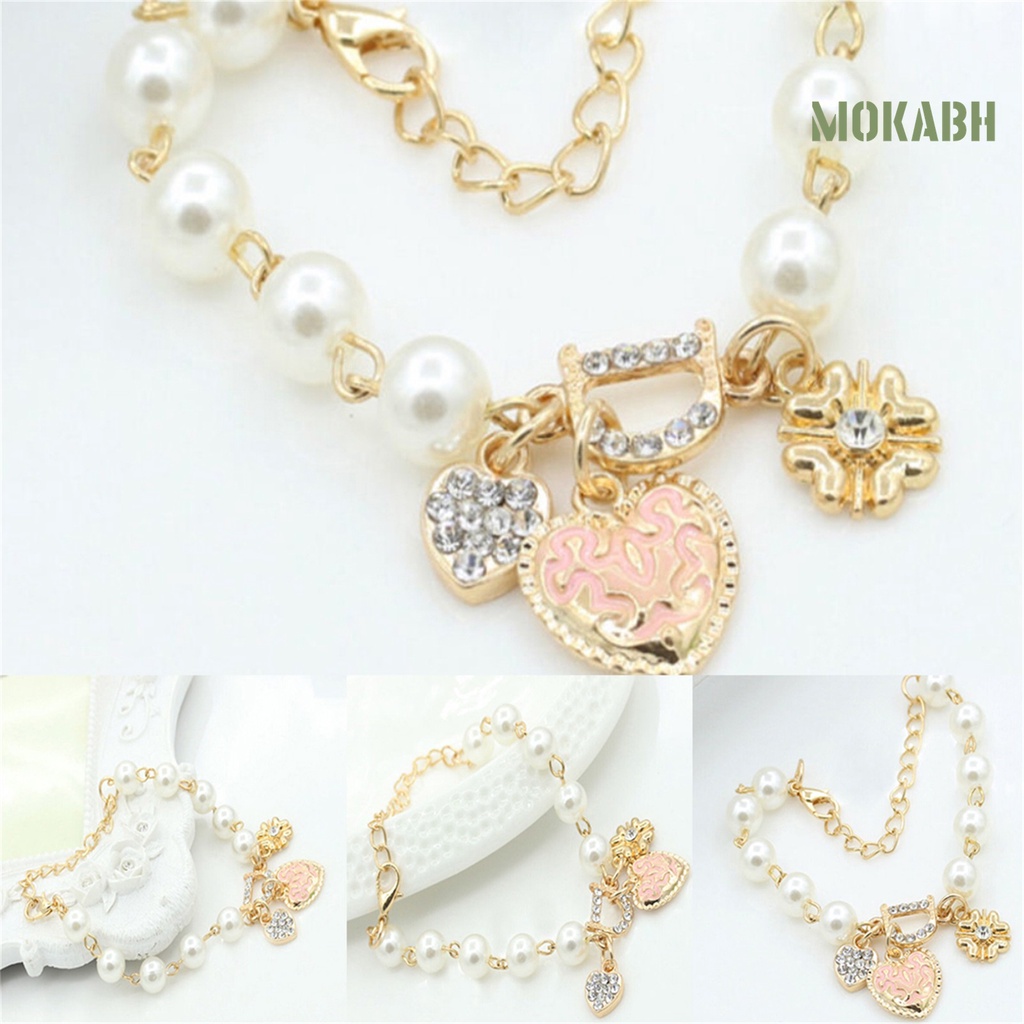 Vòng Tay Chuỗi Hạt Ngọc Trai Đính Mặt Hình Trái Tim Thời Trang Cho Nữ