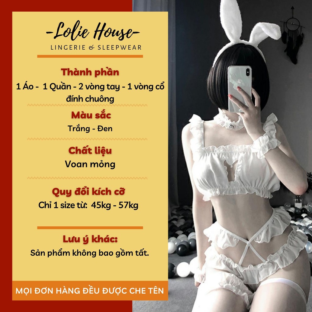 Bộ đồ ngủ Cosplay Trái Tim Đính Chuông - Set nội y hầu gái mèo con gợi cảm LOLIE HOUSE - SS4