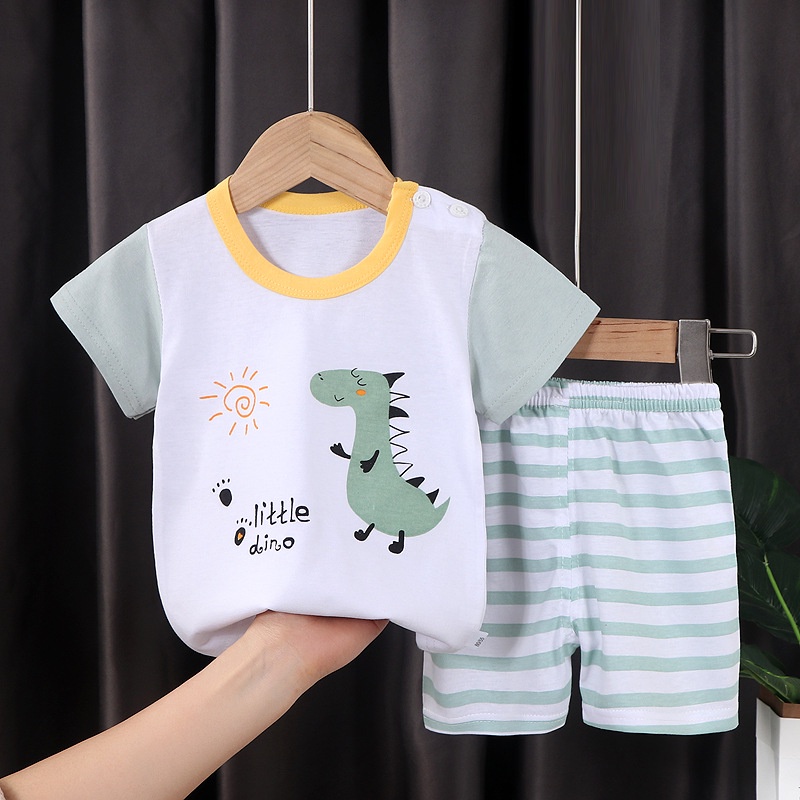 Bộ Áo Thun Tay Ngắn 100% Cotton In Họa Tiết Hoạt Hình Dễ Thương Thời Trang Mùa Hè Cho Bé Trai Và Gái