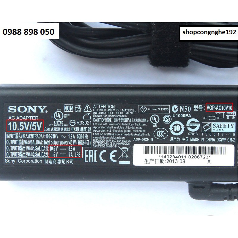 Bộ sạc Sony vaio 10.5V 3.8A bản gốc