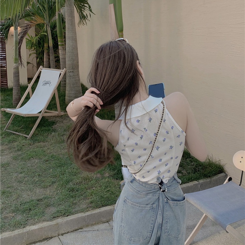 Áo Dệt Kim Sát Nách Cổ Chữ v Họa Tiết Hoa Màu Trơn Phong Cách Quyến Rũ Cho Nữ