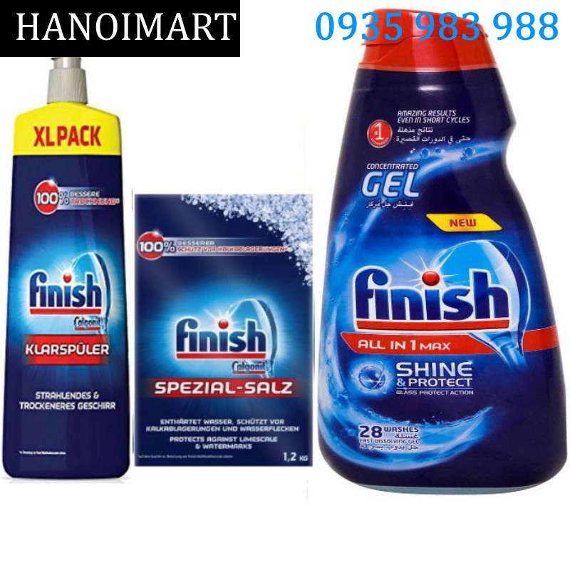 Combo Gel rửa bát finish 650ml + Muối Finish 1.2kg + Nước làm bóng bát Finish 750ml - HANOIMART