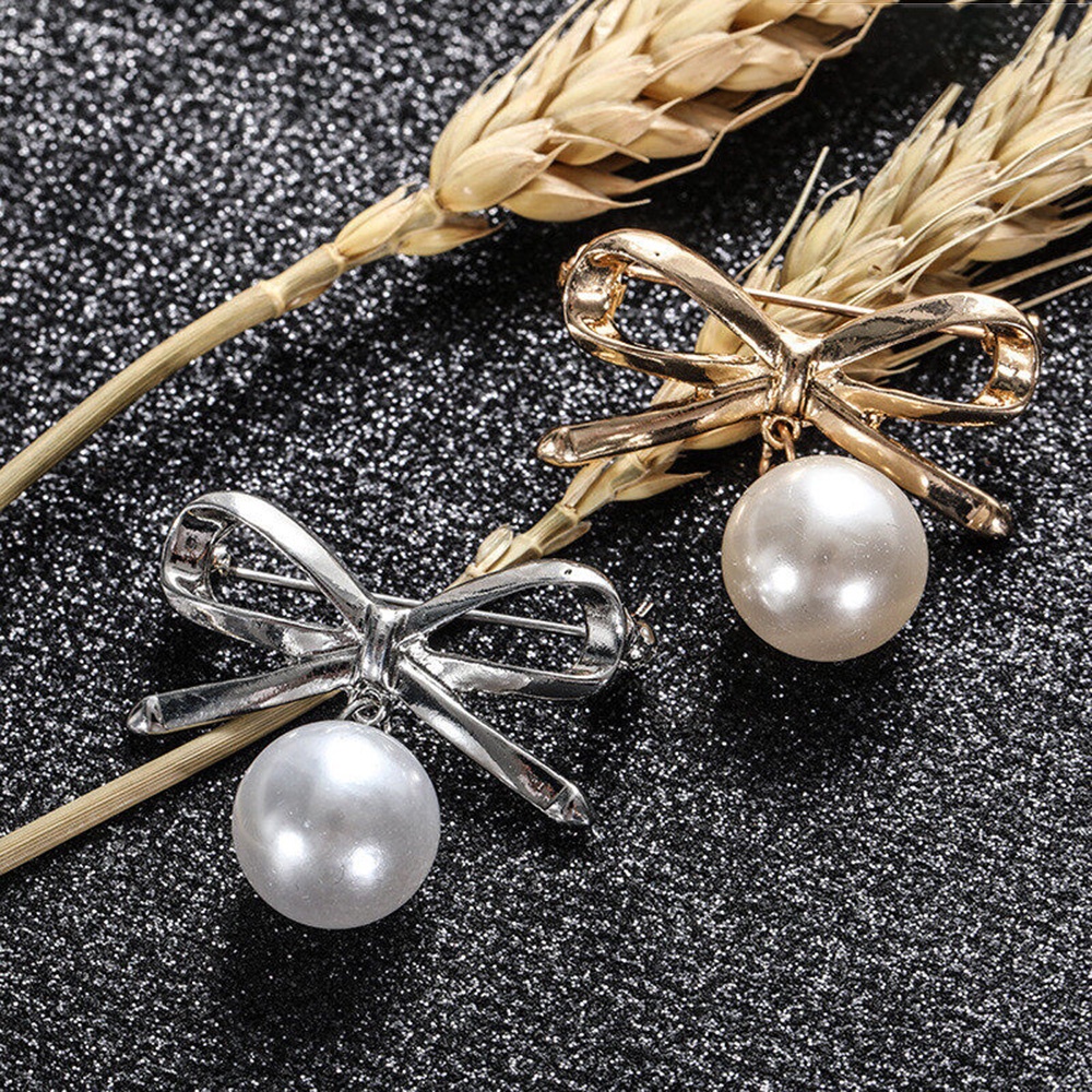 Ghim Cài Áo Hình Nơ Đính Ngọc Trai Thời Trang