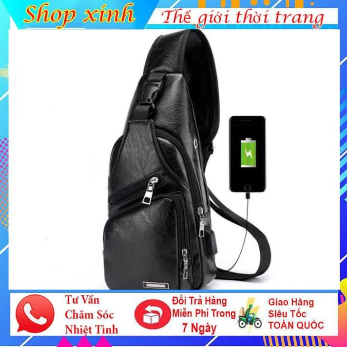 Túi đeo chéo nam phong cách Hàn Quốc Da PU Cao Cấp có tích hợp cổng sạc USB có nhiều ngăn nhỏ đựng đồ tiện lợi. | BigBuy360 - bigbuy360.vn