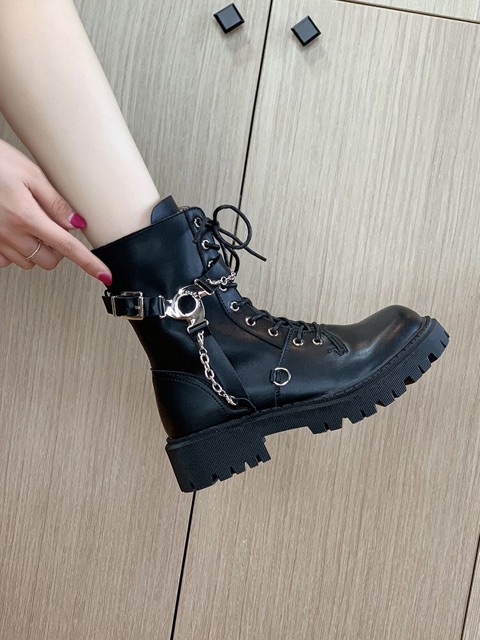 Giày boots Martin dây xích cổ ngắn đế cao 5cm