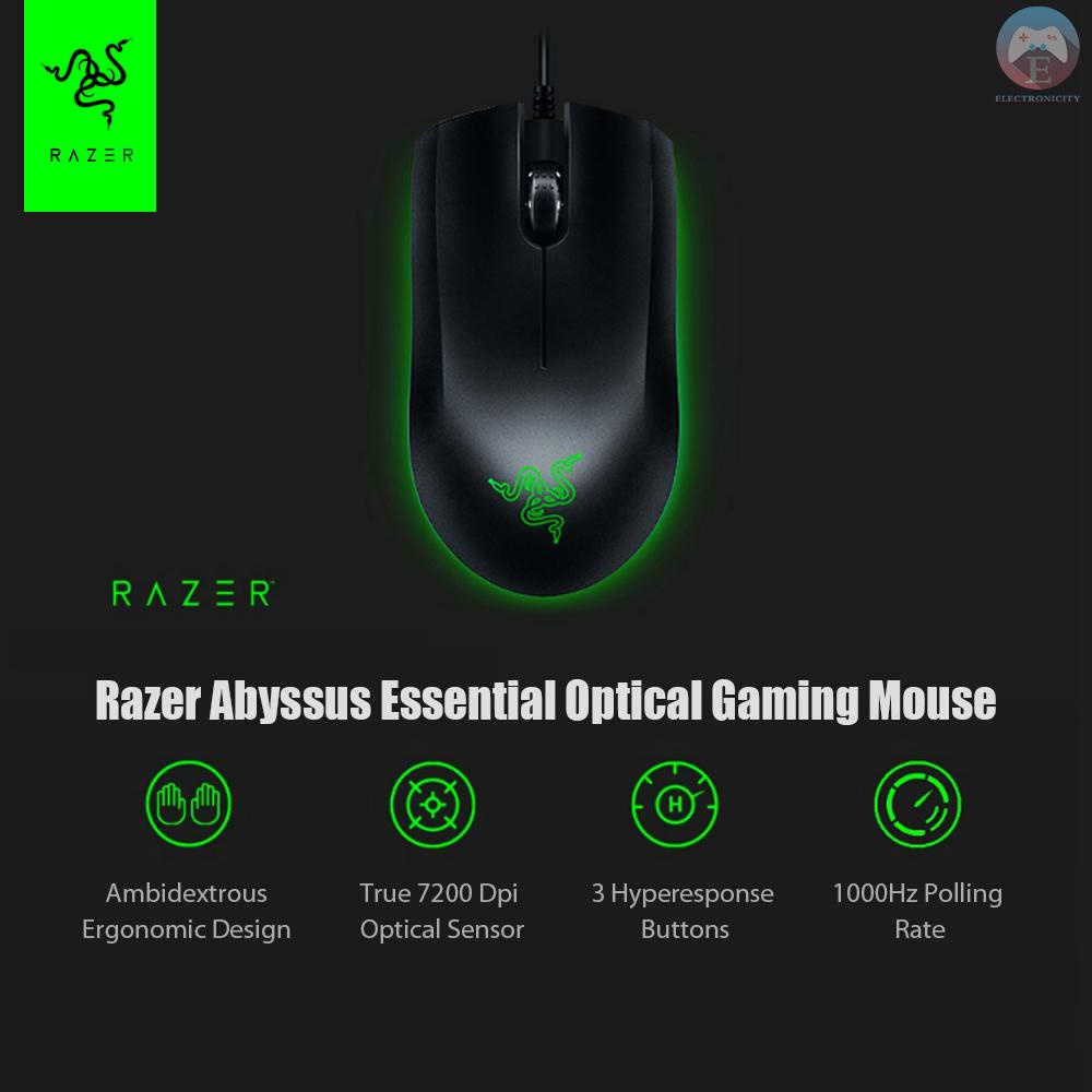 Ĕ  Razer Abyssus Essential Optical Gaming Mouse w/True 7200 DPI Optical Sensor/3 Hyperesponse Buttons Powered by Razer Chroma Ambidextrous Ergonomic Wired Computer Mice for Windows PC Gamers