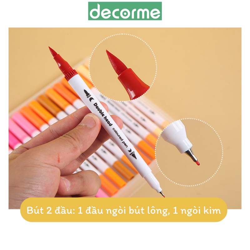 Bút brush viết calligraphy DecorMe bút dual tip brush pen 2 đầu đa năng trang trí sổ, bullet jounal, take notes