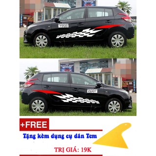 Bộ tem dán sườn xe kẻ Caro D-538_ Trắng đỏ ( Tặng kèm dụng cụ dán Tem)