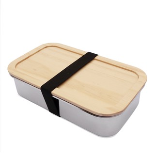 [Mới] Hộp Cơm Chữ Nhật Inox 304 Cao Cấp A Little Bit, Nắp Gỗ, Hộp Cơm thể tích 960ml, đựng thực phẩm, an toàn sức khỏe
