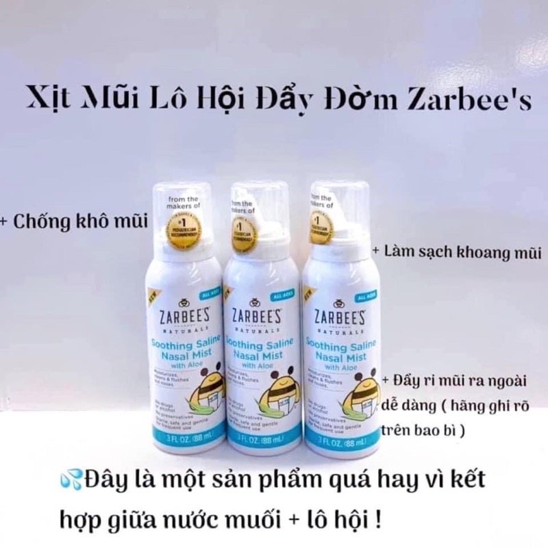 Xịt Mũi Lô Hội Đẩy Đờm Zarbee's Naturals Soothing Saline Cho Bé Từ Sơ Sinh - Chai 88ml