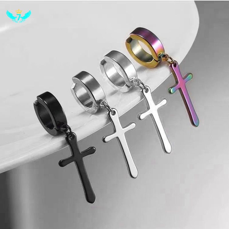 Bông Tai Hình Thánh Giá Bằng Thép Titan Phong Cách Cá Tính