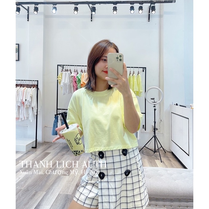 Crop-top Zara vàng chanh cổ tròn