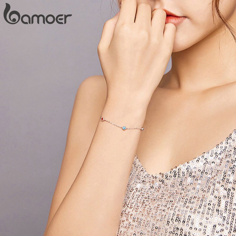 Vòng Tay Bamoer SCB184 Bằng Bạc 925 Cao Cấp Không Gây Dị Ứng Đính Đá Nhiều Màu Thời Trang Mùa Hè Cho Nữ