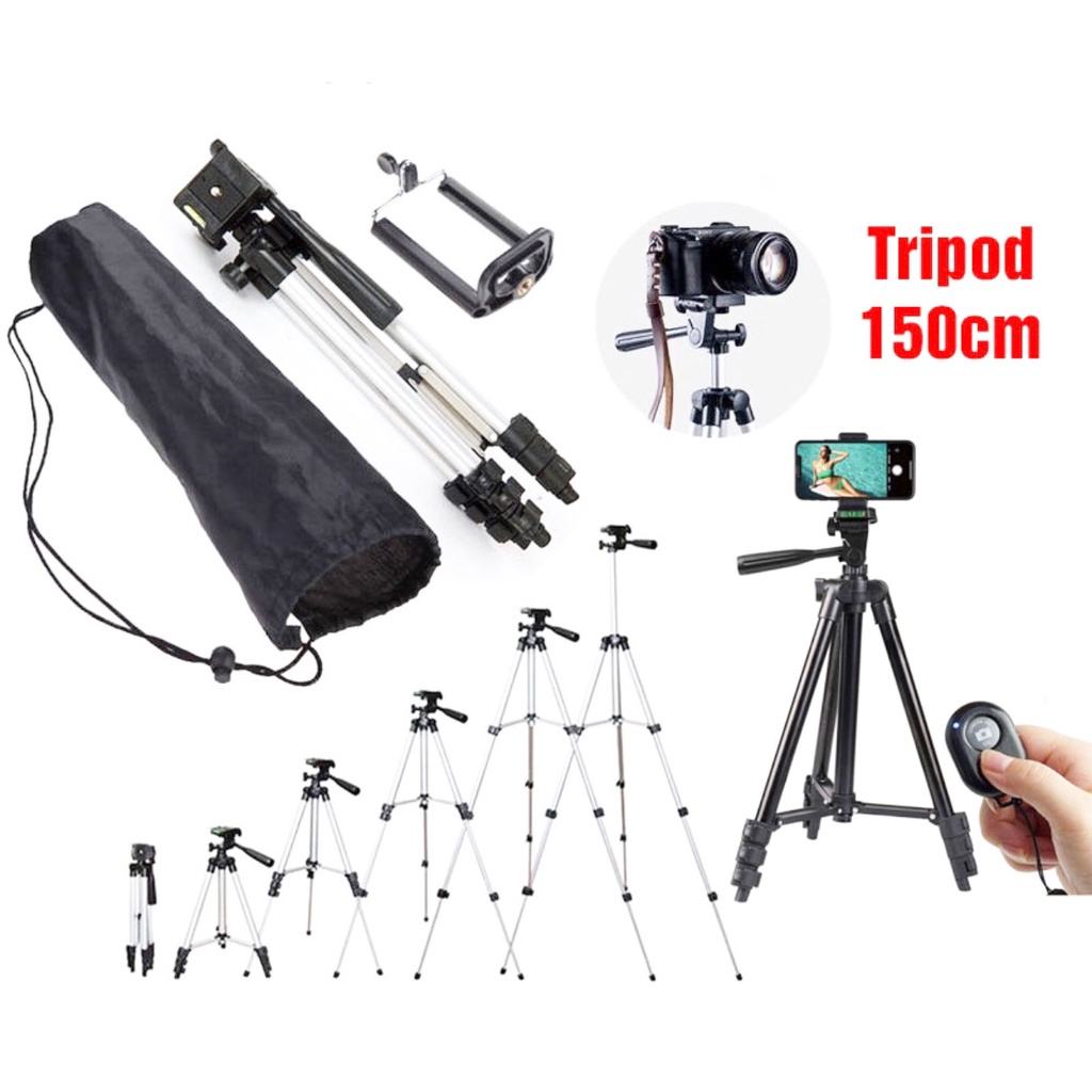 Tripod Điện Thoại Máy Ảnh, Giá đỡ Điện Thoại 3 Chân Để Chụp Hình, Livestream, Quay Phim Điều Chỉnh Xoay 360 Độ Cao 1m5 H